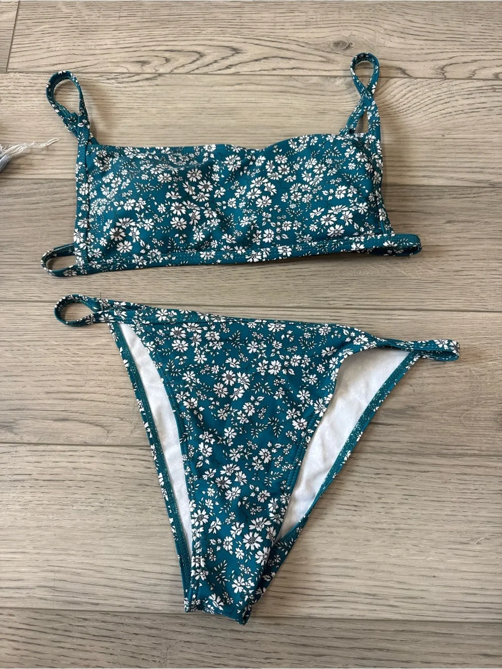Teal & White Floral Bikini Set. Size M